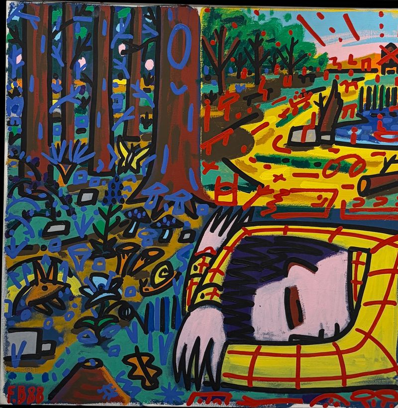 Boisrond Francois L'oree du bois 100x100 cm de 1988 acrylique sur toile Boisrond Francois L'oree du bois 100x100 cm de 1988 acrylique sur toile